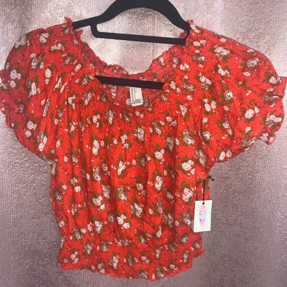 NWT Orange Floral Crop Top Shirt